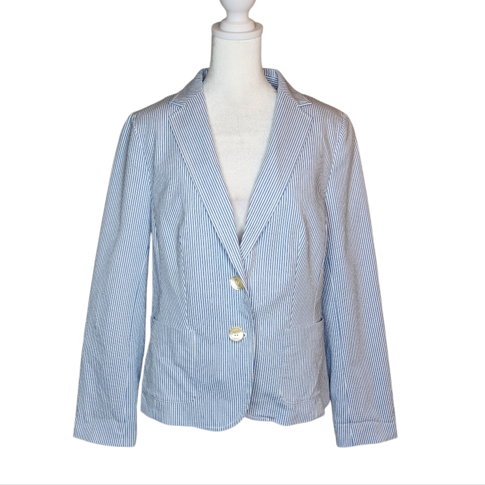 Talbots Blue and White Striped Cotton Blazer